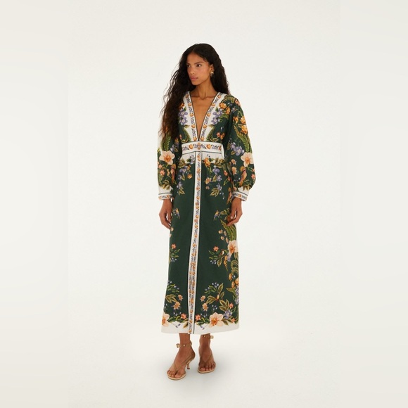 Farm Rio Green Floral Print Nature V Neck Buttoned Maxi Dress - Picture 2 of 11